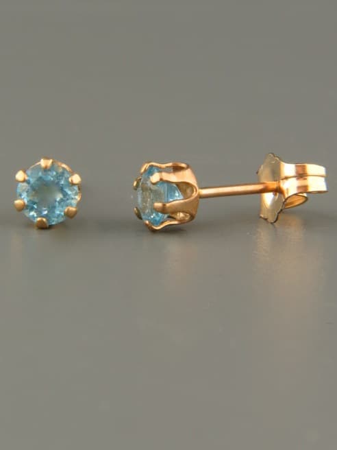 Blue Topaz Earrings - Gold stud - 4mm stones