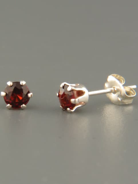 Garnet Earrings - Sterling Silver stud - 4mm stones