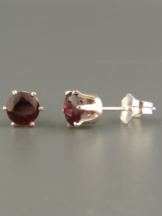 Garnet Earrings - Sterling Silver stud - 5mm stones
