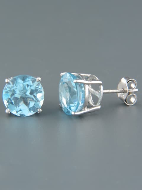 Blue Topaz Earrings - Sterling Silver stud - 10mm stones