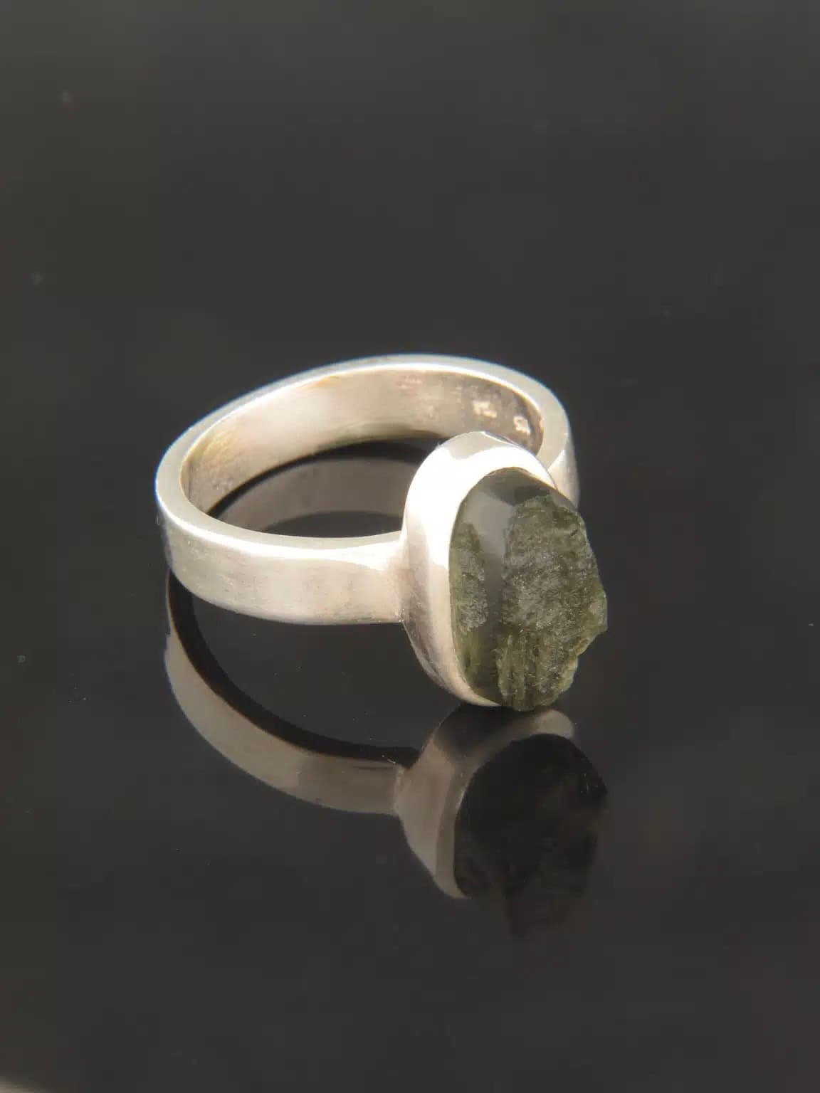 Raw Moldavite Ring - Sterling Silver