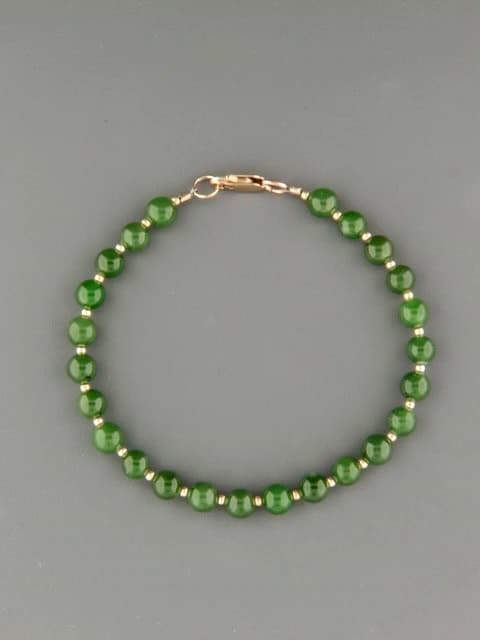 Jade Bracelet - 6mm round stones with Gold beads