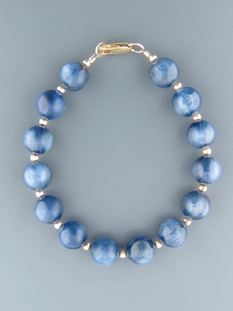 Kyanite Bracelet - 10mm stones with Gold beads