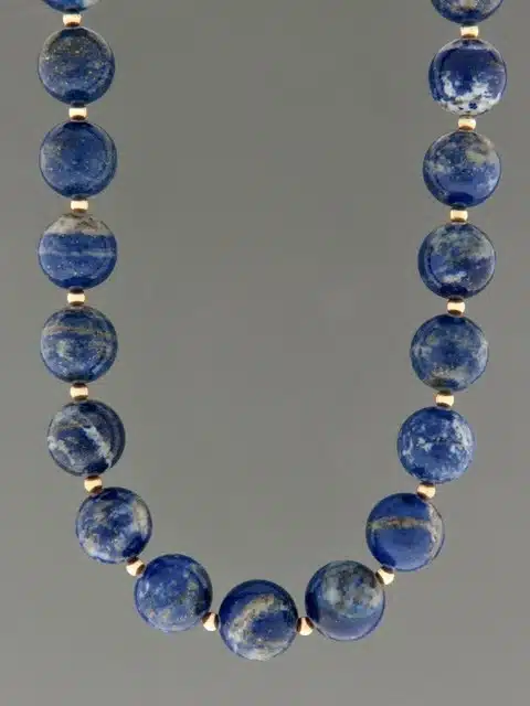 Lapis Lazuli Necklace - 12mm round stones with Gold beads