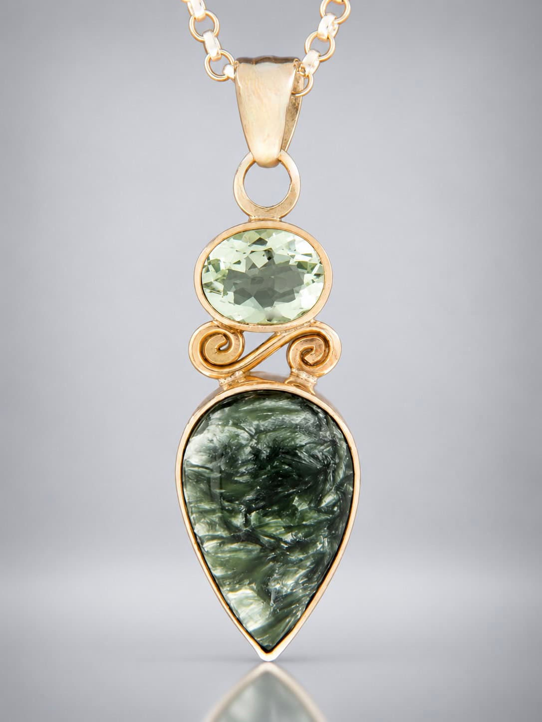 Seraphinite Pendant with Green quartz pendant