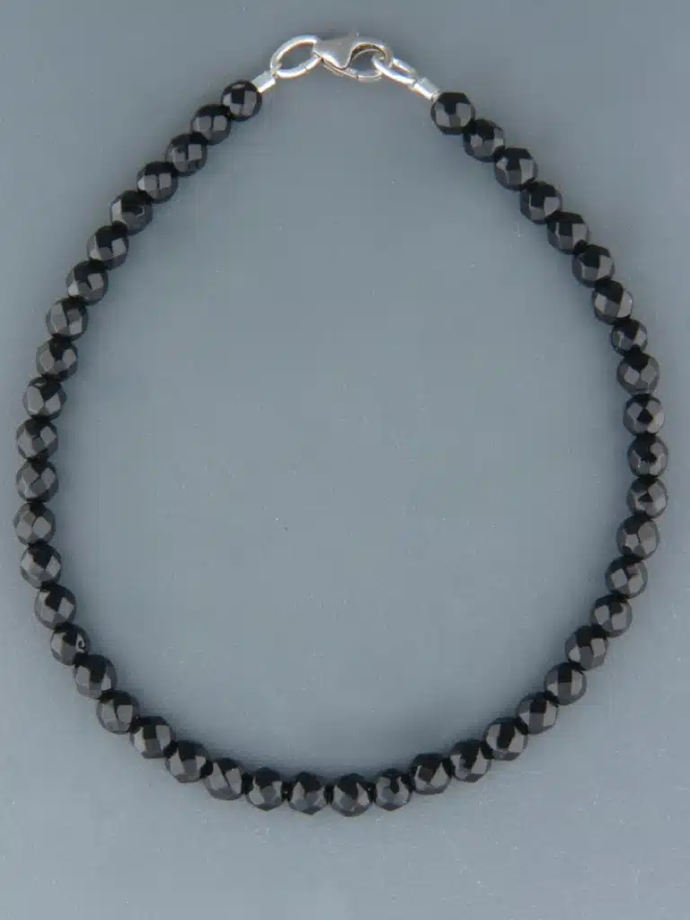 Onyx Bracelet - 4mm round faceted stones - Sterling Silver