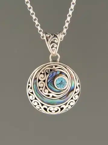 Paua Shell & Blue Topaz Pendant - Sterling Silver