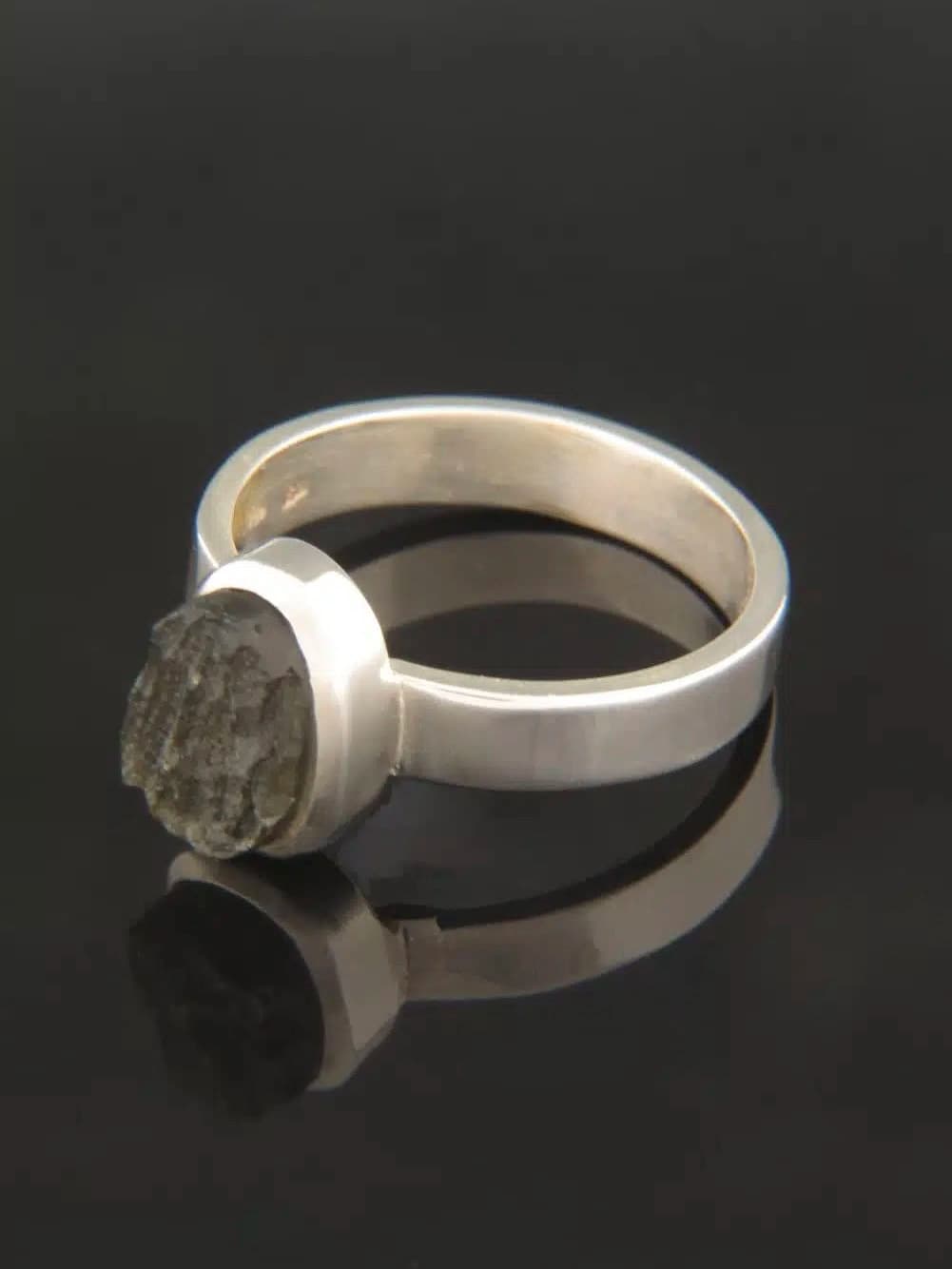 Raw Moldavite Ring - Sterling Silver