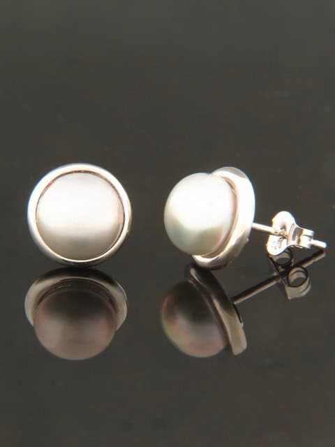 8mm Silver Pearl stud Earrings - Sterling Silver