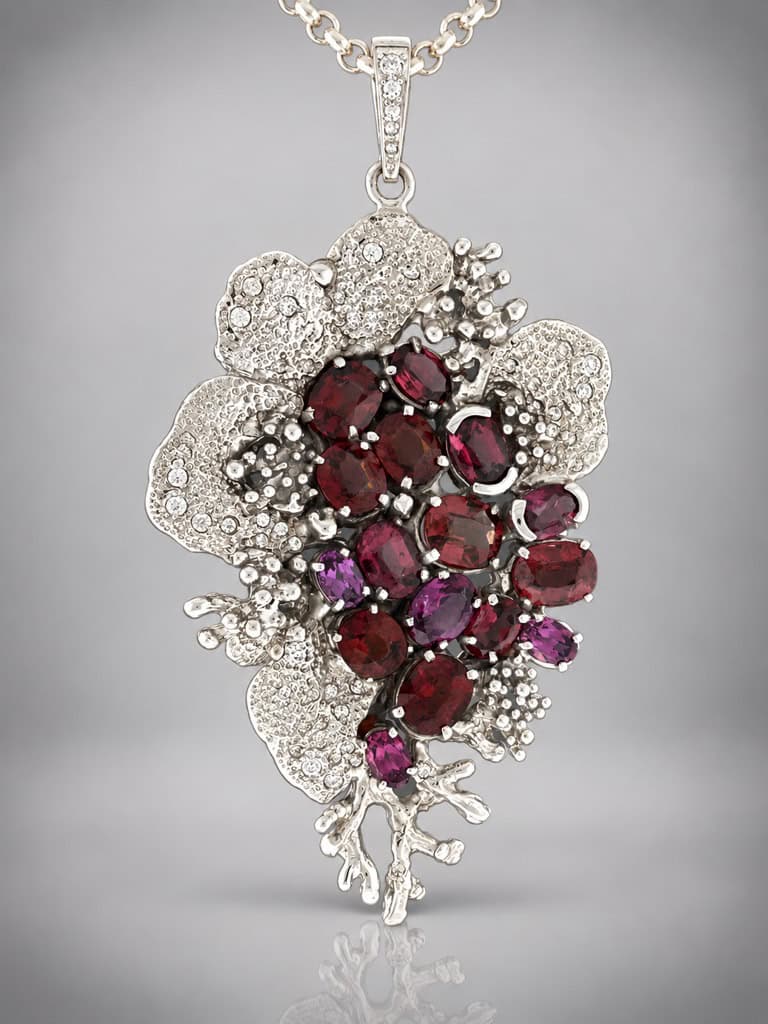 sterling silver garnet and amethyst pendant