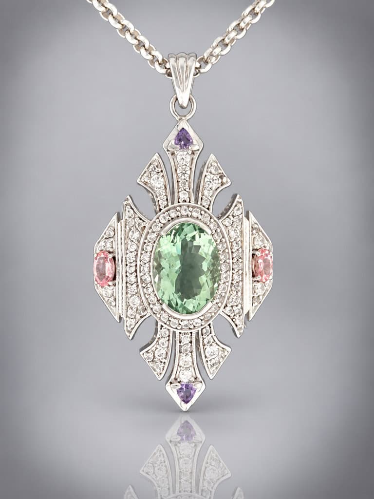 green amethyst pendant sterling silver