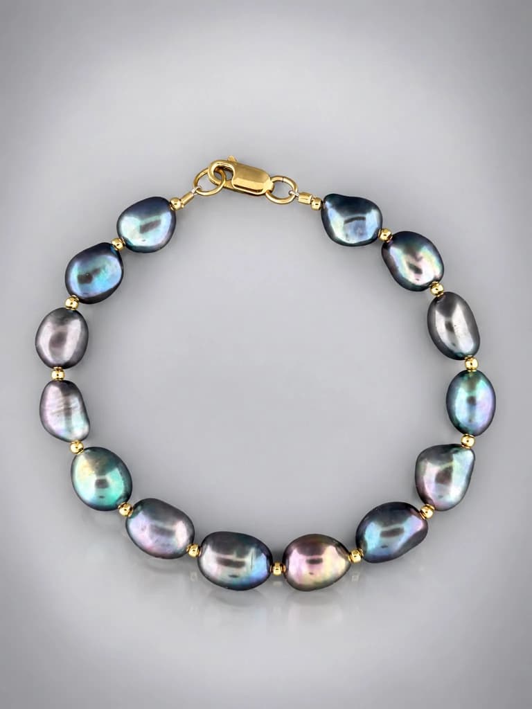 Dark Baroque Pearl Bracelet with Gold beads - YDBQ102B