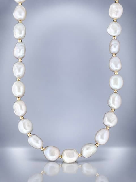 Silver Baroque Pearl Necklace with Gold beads - YSBQ2N
