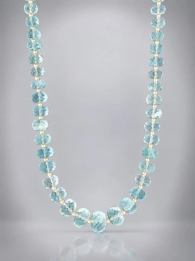 Aquamarine Necklace with Gold beads - AQ040