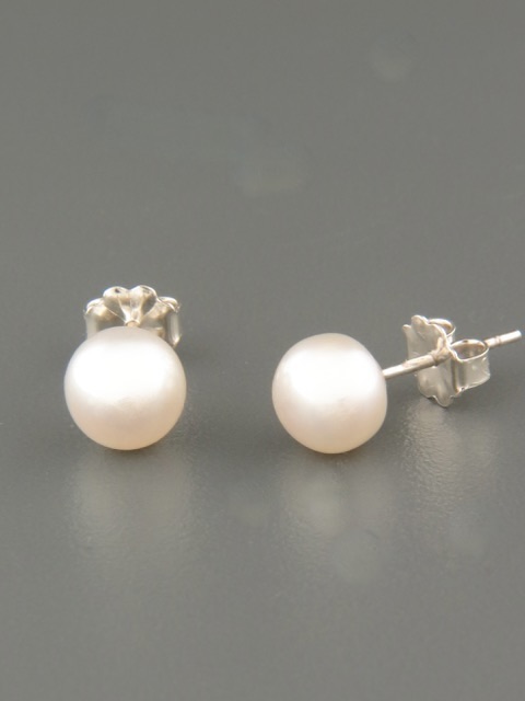 6mm White Pacific Pearl stud Earrings - Sterling Silver - YW6ZS