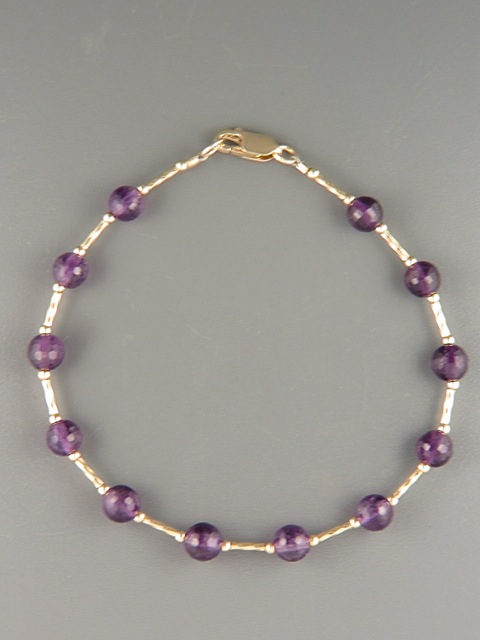 Amethyst Bracelet - 6mm round faceted stones with Gold - A933