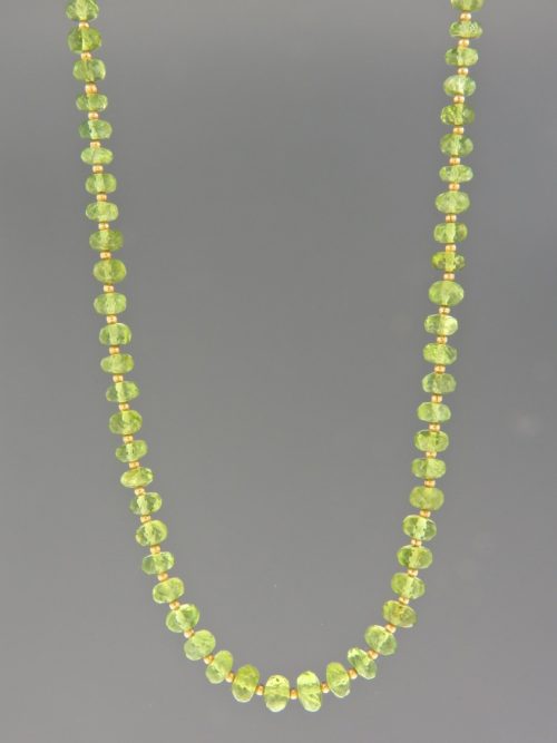 Peridot Necklace - faceted roundels with Gold beads - P041