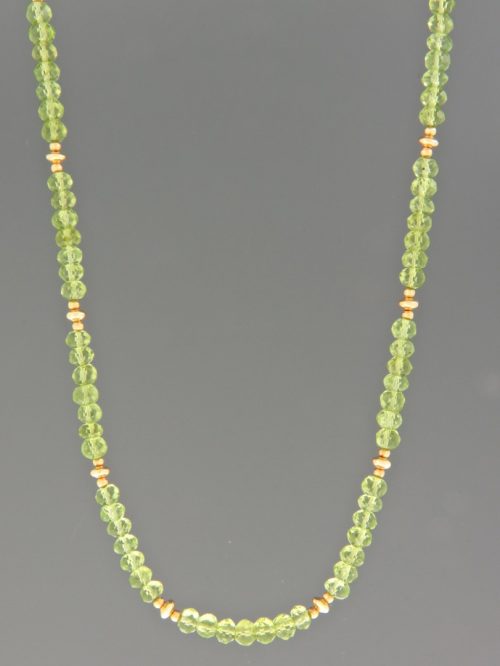 Peridot Necklace - faceted roundels with gold beads - P042