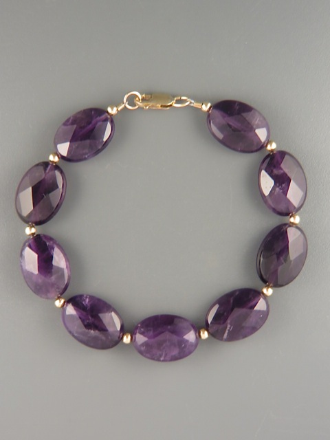 Amethyst Bracelet - 13x18mm oval faceted stones - A945