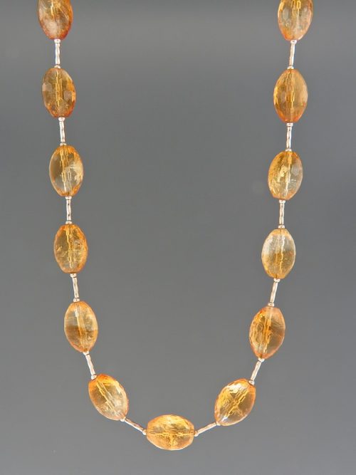 Citrine Necklace - oval faceted stones with Silver beads - 50cm - C034