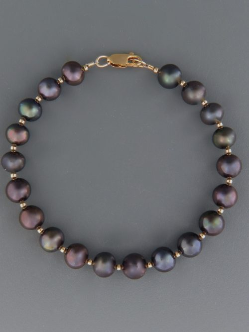 8mm dark Pearl Bracelet with 2mm round beads - YD82B