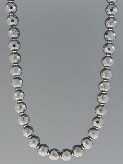 Hematite Necklace - 8mm round faceted stones - H008
