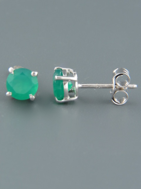 Green Agate Earrings - Sterling Silver stud - 6mm stones - AG515