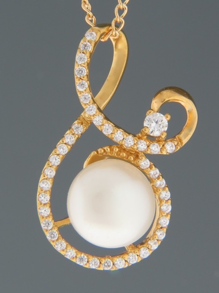 Pacific Pearl Pendant with Zircon - Gold Vermeil - Y491GV