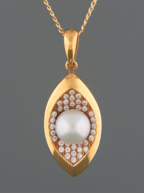 Silver/Grey Pearl Pendant with Zircons - Gold Vermeil - Y302GV