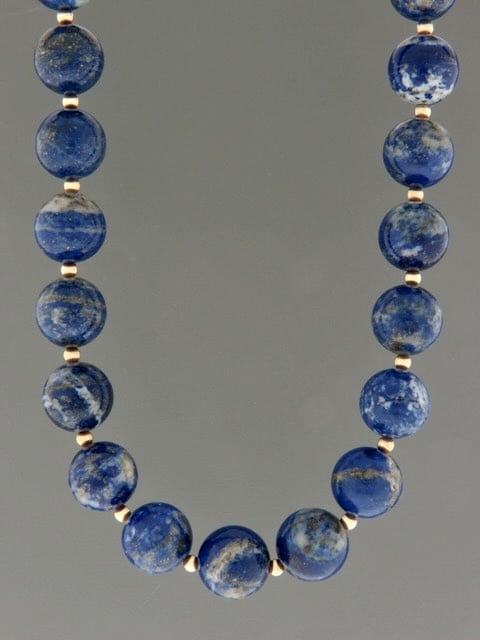 Lapis Lazuli Necklace - 12mm round stones with Gold beads - LL012